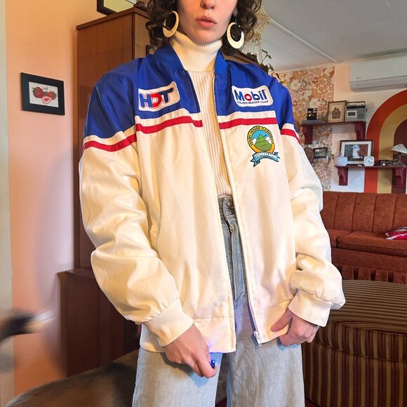 1980s Color blocked Mobil Racing jacket with Terry cloth lining - from HDT appar - Picture 1 of 13